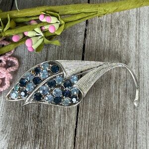 Vintage Silver and Blue Leaf Brooch